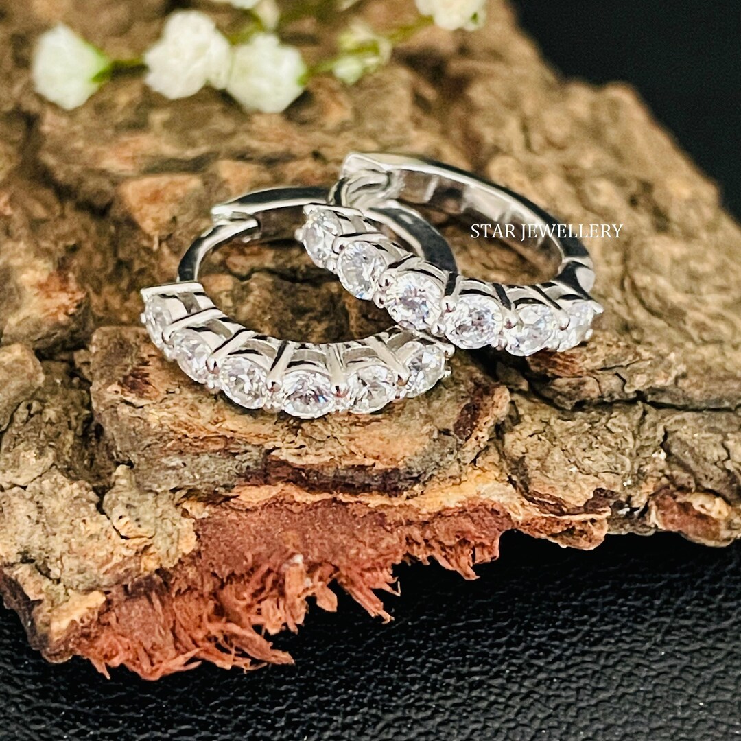 14K Solid Gold Diamond Hoop Bridal Hoop Earring Graduation Etsy