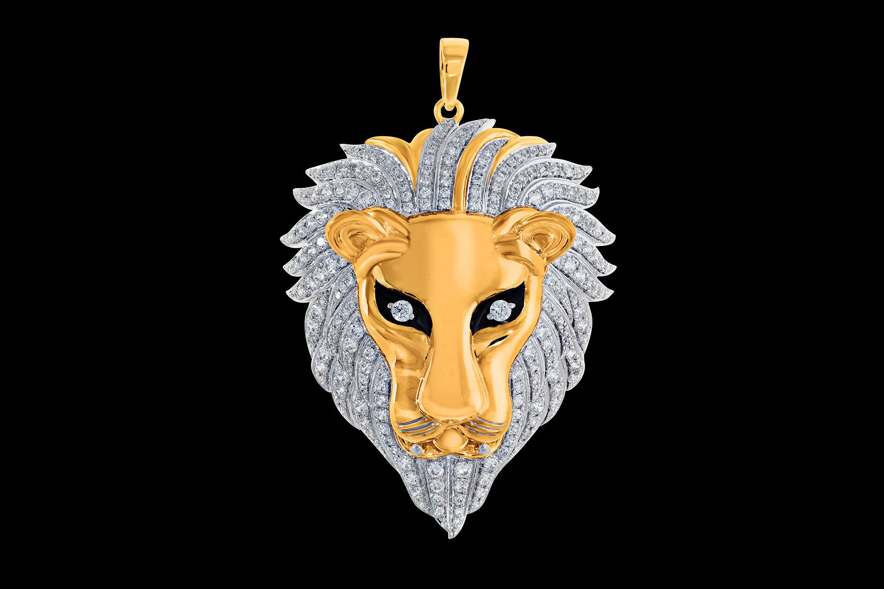 Diamond Lion Pendant Yellow And White Diamond Pendant White Etsy