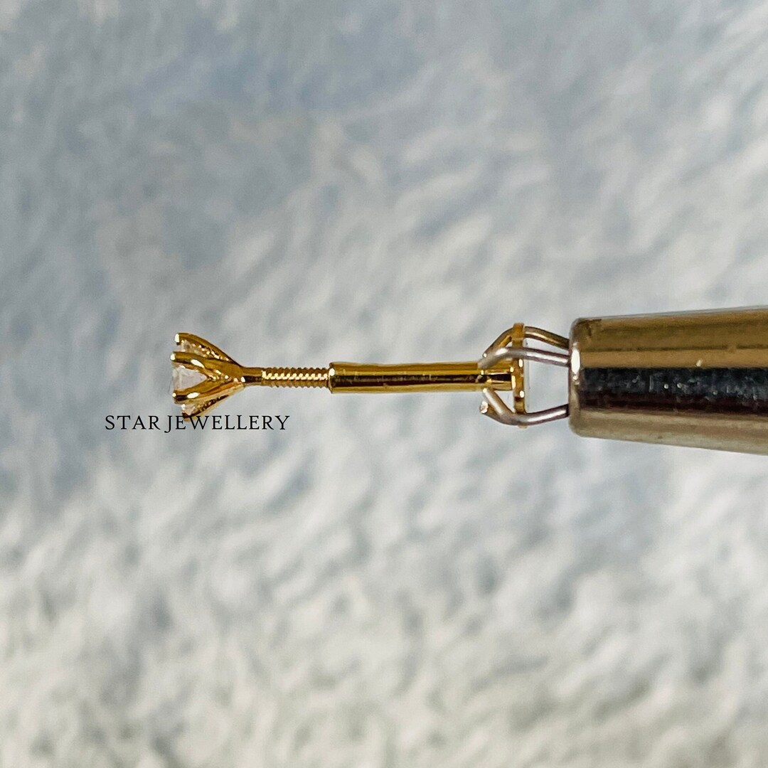 0.10 Ct Lab Grown Diamond Solid Gold Externally Threaded Flatback Stud