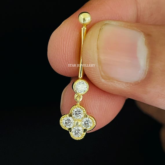 Piercing De Nombril Diamant Simulé 1,65 Ct — Plaqué Or Jaune 14K — Argent 925 — Taille 14G