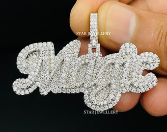 VVS Moissanite Custom Pendant, Custom Letter Name VVS Moissanite Pendant, Silver Hip Hop VVS Moissanite Pendant, D Color Moissanite Pendant
