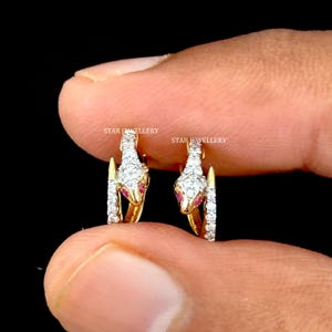 14K Diamond Snake Huggie Earrings: White Gold Hoop Earrings