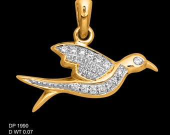 Diamond Bird Pendant, Bird Charm Necklace, Gold Bird Pendant, Flying Dove Pendant