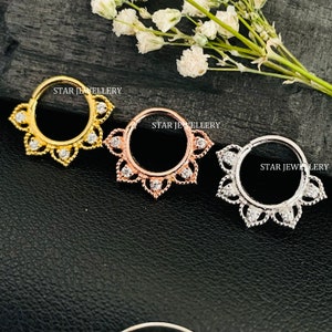 Piercing de nariz curvo de septo com zircônia cúbica, hélice, 14g, 16g, 18g, brinco de clique, piercing de clique Daith em formato curvo de diamante em prata esterlina 925