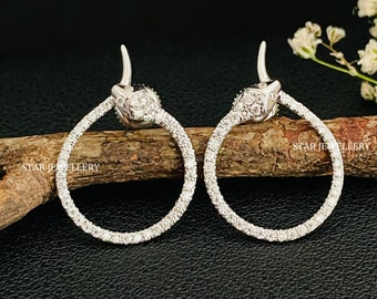 Antique Victorian Mid Century Snake Earring for her, CZ Diamond Snake Circular 925 Silver Earring, 925 Sterling Silver Diamond Snake Earring