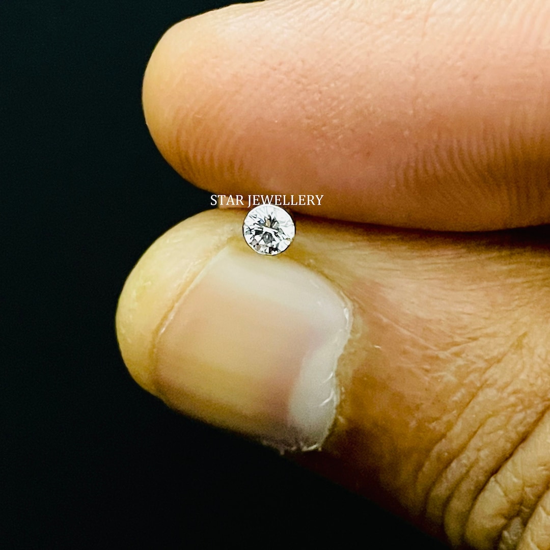 Invisible Set Diamond Threaded Stud Earring, 14K Solid Gold Invisible