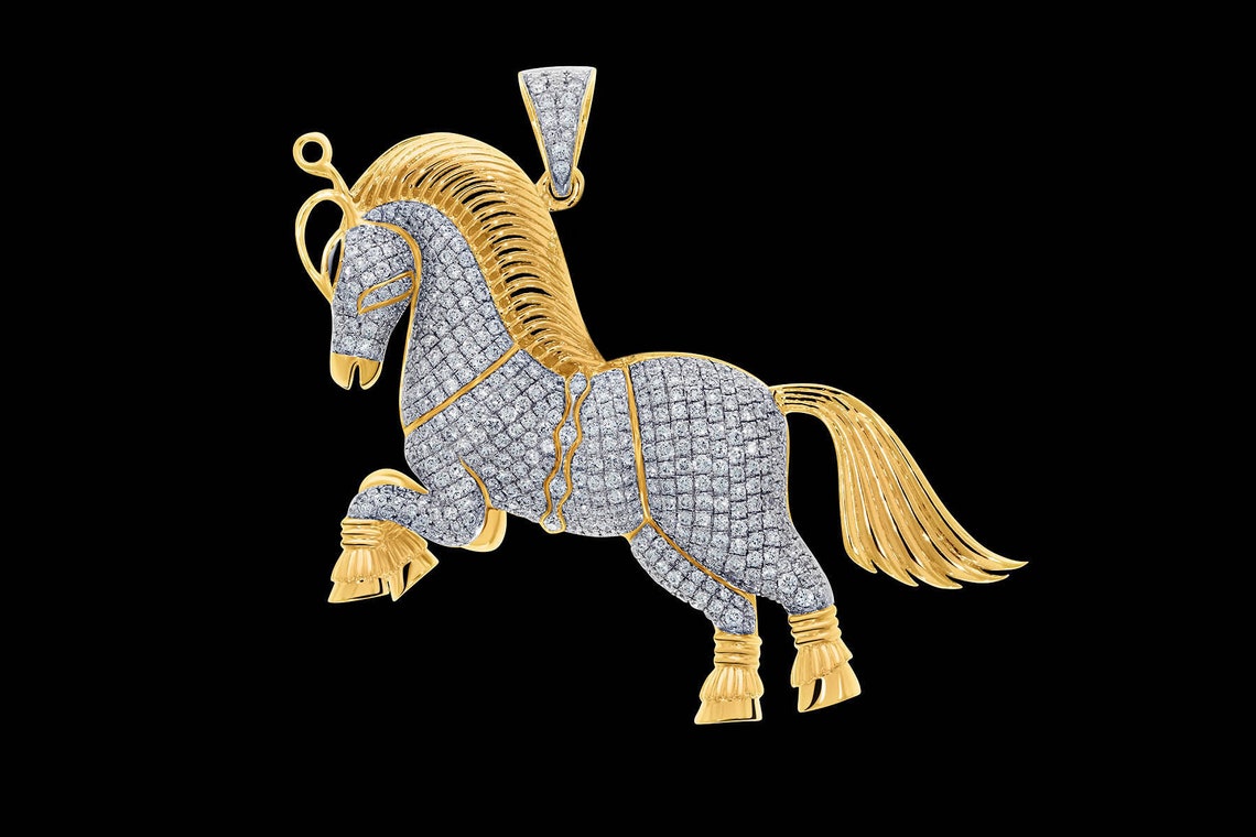 Diamond Horse Pendant Yellow and White Gold Horse Diamond Etsy