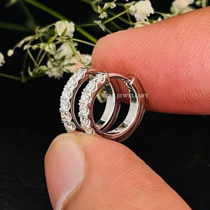 Diamond Nose Hoop / Diamond Huggies / 14k Solid Gold Nostril Tragus / Tiny Nose Tragus / Nose Hoop / Diamond Huggie Hoop Earrings