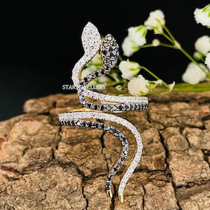 Antique Twin Snake Moissanite Ring: 14K Solid Gold Serpentis