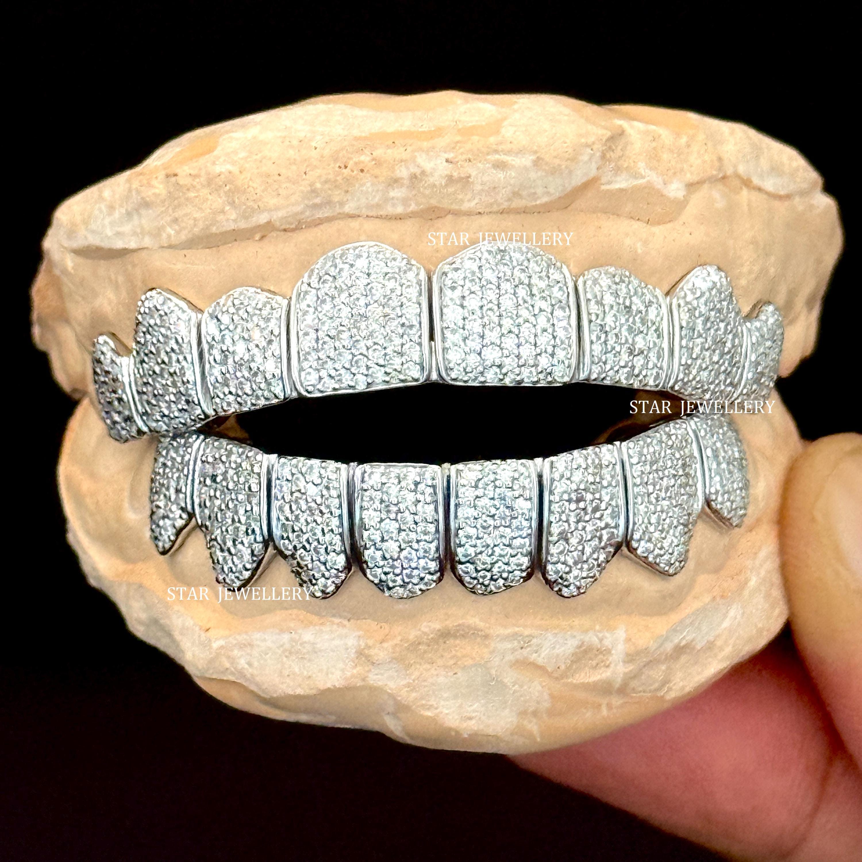 VVS Moissanite Premium Cut Grillz, Moissanite Diamond Grillz with 925 Sterling Silver, 8 x 8 Moissanite Griilz, Unisex Premmium Cut Grillz