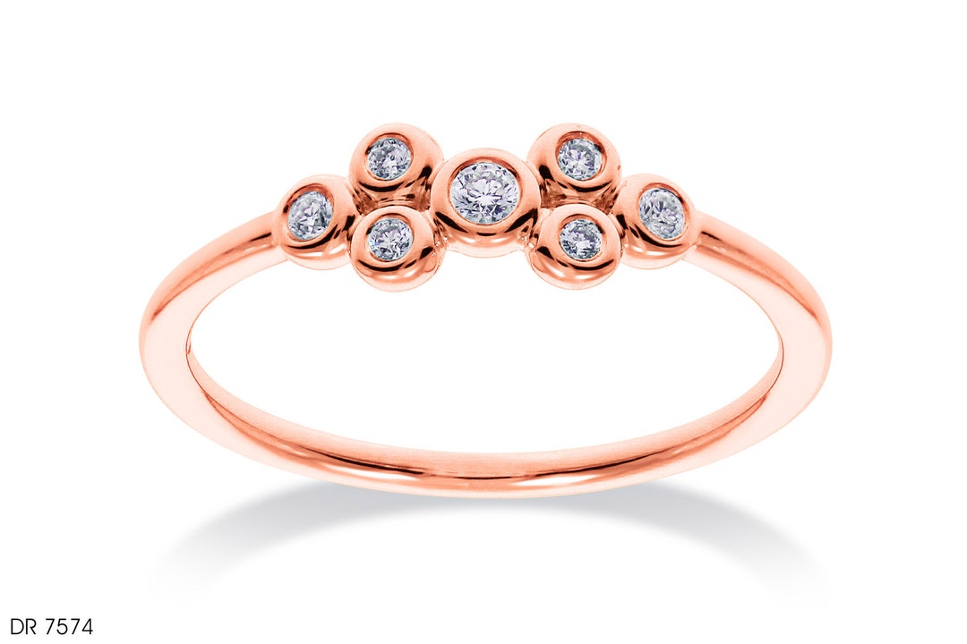 Bezel Set Cluster Ring in 14k Gold / Seven Diamond Wedding Etsy France