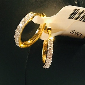 Diamond Hoop Earrings / Diamond Huggies / 14k Solid Gold Huggie Hoops / Tiny Hoop Earrings / Hoop Earrings / Diamond Huggie Hoop Earrings