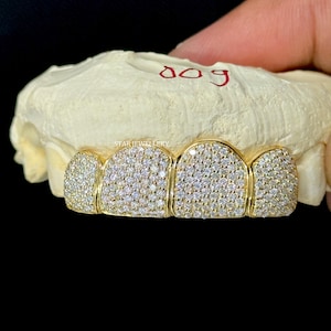 VVS Moissanite 925 Sterling Silver Diamond Grillz, 10K Solid Gold Plated Moissanite Grillz, 8 x 8 Moissanite Griilz, VVS Moissanite Grillz