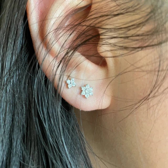 ◆STONEHENgE◆ DAL 14K Diamond Piercing M0786D Single 4 Stone Genuine Diamond Stud, 14K Gold Earring, Nose Tragus