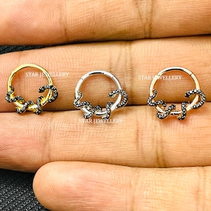 Sterling Silver Snake Daith Clicker: CZ Diamond Septum Ring, Helix