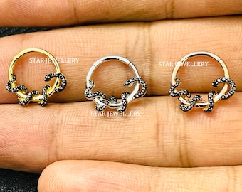 Sterling Silver Snake Daith Clicker: CZ Diamond Septum Ring, Helix