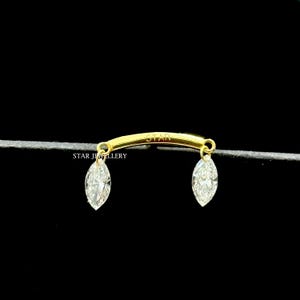 14K Gold Double Marquise Lab Diamond Drape Earring: 16g/18g Threaded Post