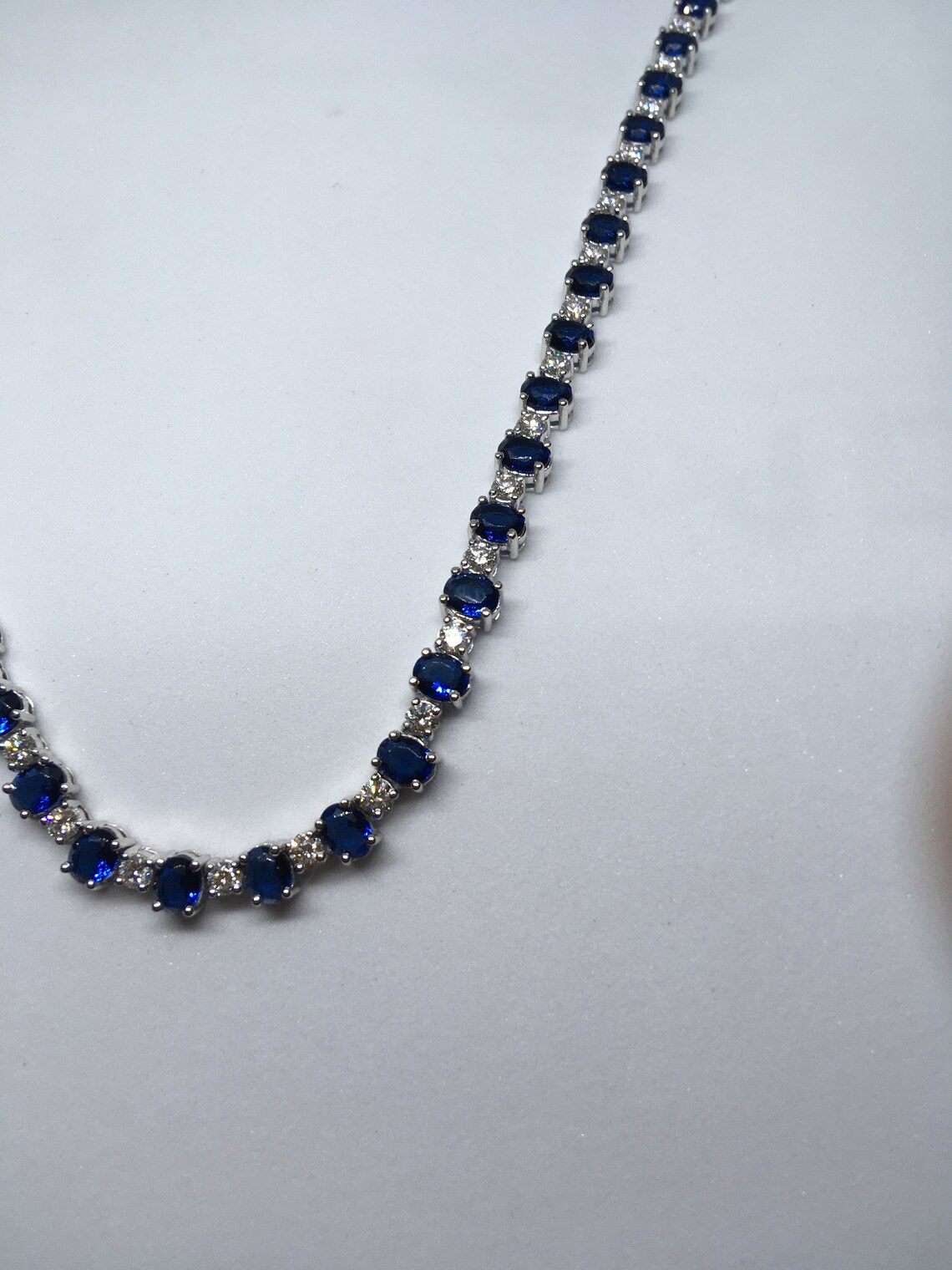 Feiner Rundschliff Diamant Damen Tennis Halskette mit blauem Etsy