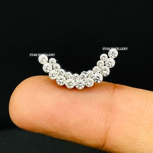 Invisible Set CVD Diamond Apsara Curve Threaded Climber Earring, 14K Solid Gold Invisible Set Apsara Curve Climber Earring, Graduation Gift