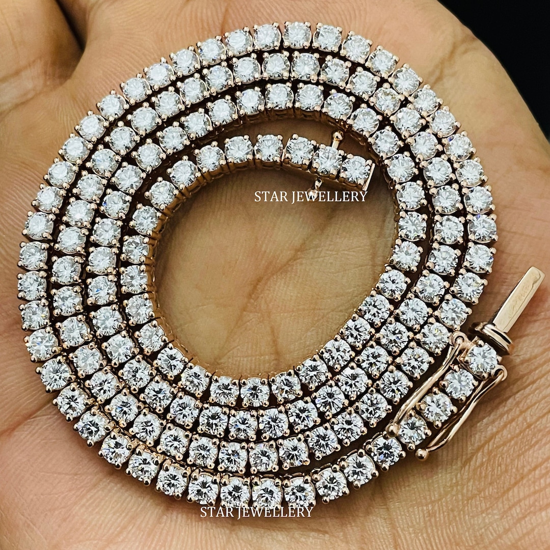 3MM Lab Grown Diamond Tennis Chain: 14K Solid Gold Bridal Necklace - Etsy