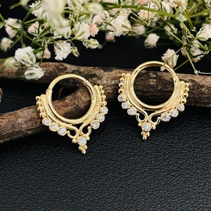 Anello con diamante naturale Daith, set di castoni con diamante Daith Clicker, anello setto in oro massiccio 14K per lei, piercing Helix Daith, anello al naso del setto