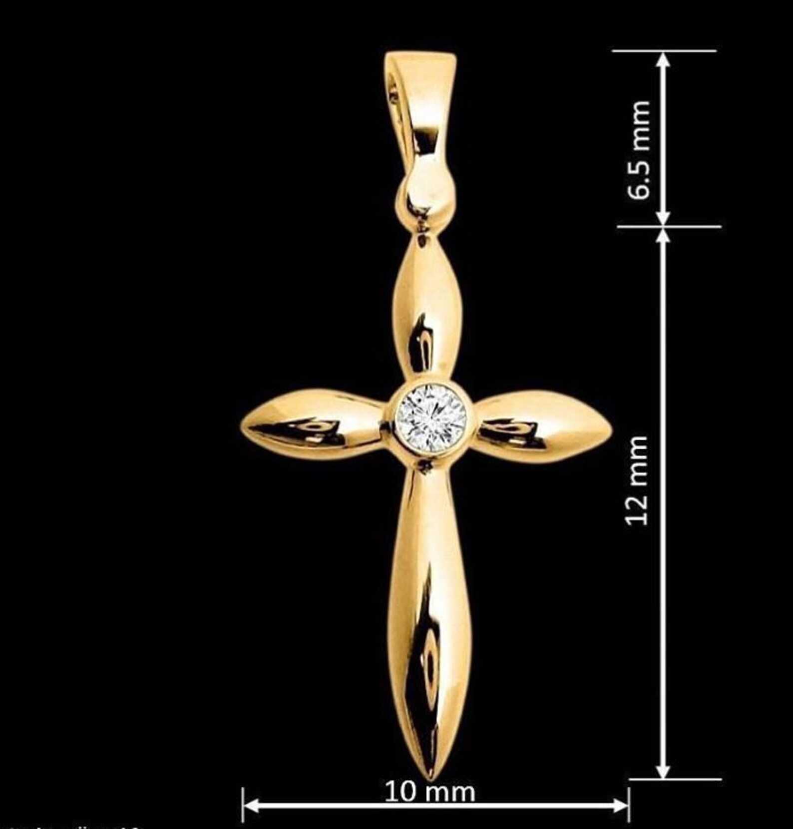 14k Gold Tiny Cross Pendant Dainty Bezel Set Round Cut Etsy