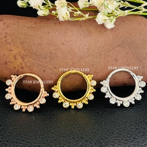 Piercing de diamante Daith Clicker em prata esterlina 925, piercing de septo nasal com diamante CZ cravejado em bisel, hélice, 14g, 16g, 18g