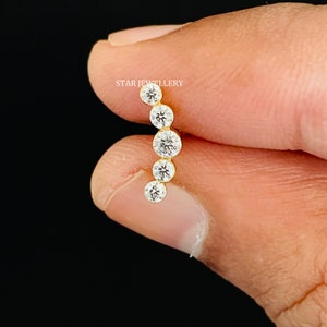 Pendiente de trepador de oro macizo con cinco diamantes, piercing unisex de caracola con diamantes, pendiente de trepador de oro macizo con cinco diamantes