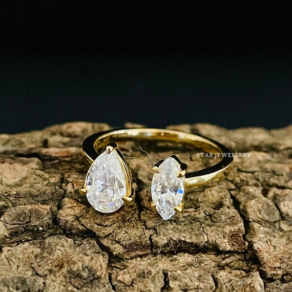 14K Yellow Gold Bypass Two Stone Ring » JewelryThis - Custom Jewelry