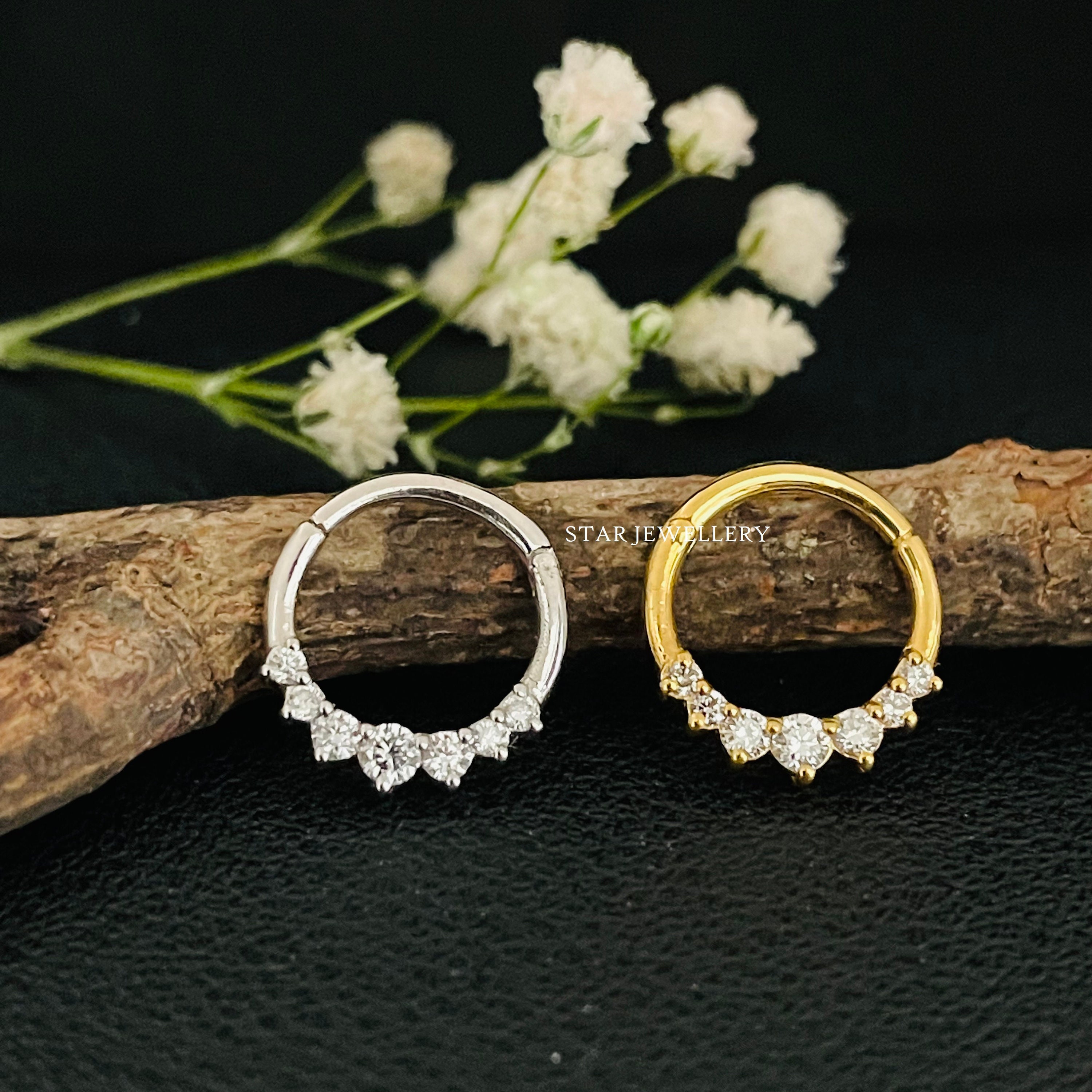 14K Gold Diamond Daith Clicker: Septum Nose Ring