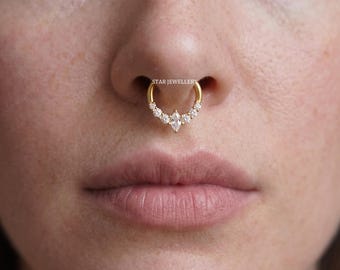 14K Gold Marquise Diamond Daith Clicker: Helix Septum Piercing