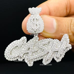 Ciondolo con lettera personalizzata VVS Moissanite con cauzione per sacco porta soldi, ciondolo unisex VVS Moissanite con lettera personalizzata, ciondolo con lettera VVS Moissanite CASH