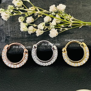 Piercing de septo com micro zircônia cúbica e diamante em prata esterlina 925, piercing de nariz Daith em prata esterlina com micro zircônia cúbica e diamante, hélice, 14g, 16g, 18g