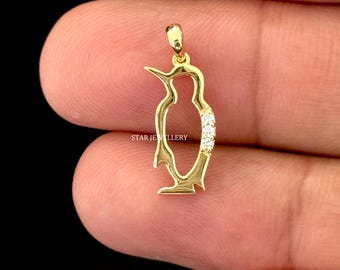 14K Gold Diamond Penguin Pendant: Animal Charm Necklace
