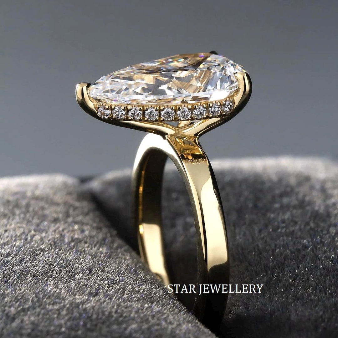 IGI Certified 3.00 CT Pear Cut Lab Grown Diamond Hidden Halo Engagement ...