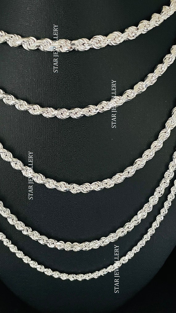 925 Sterling Silver Solid Rope Chain for Men, Unisex Solid