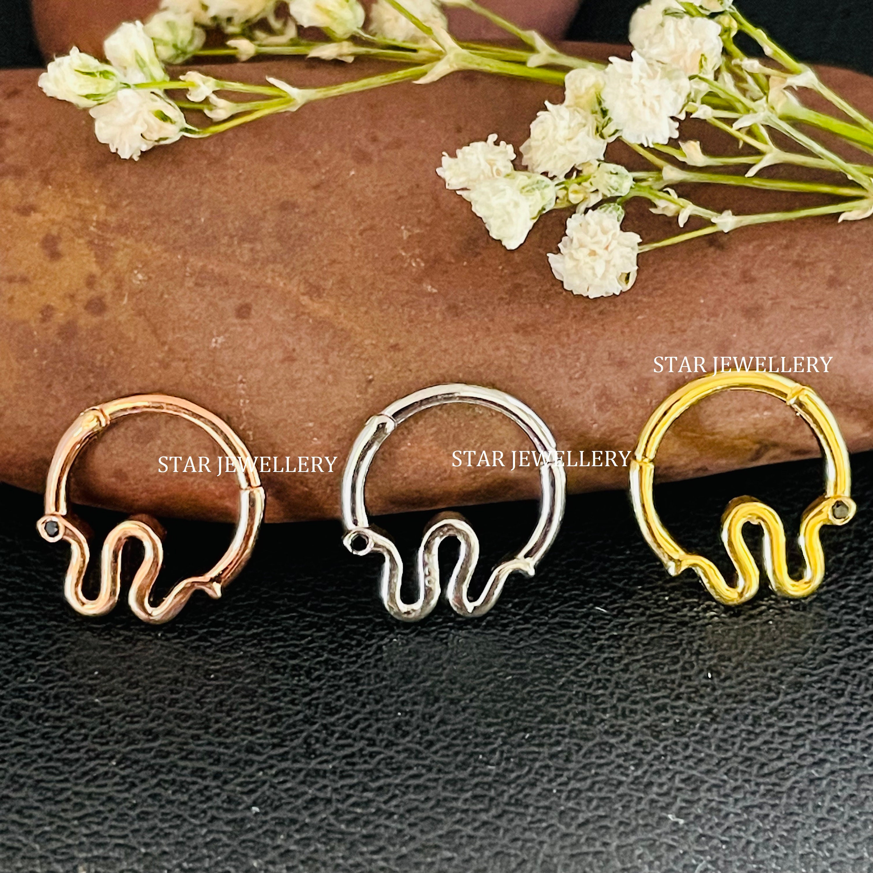 Sterling Silver Snake Daith Clicker: Septum, Helix Piercing (14g, 16g, 18g)