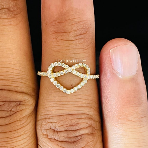 14K Gold Diamond Infinity Heart Ring: Dainty Twist Design