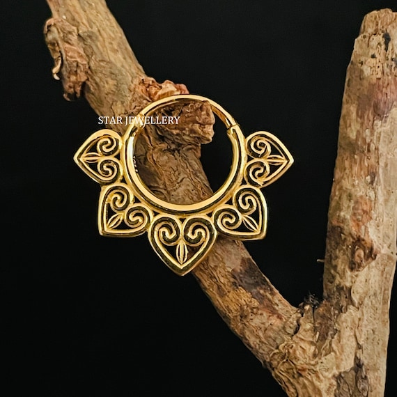 14k Solid Gold Septum Clicker: Bridal Nose Ring