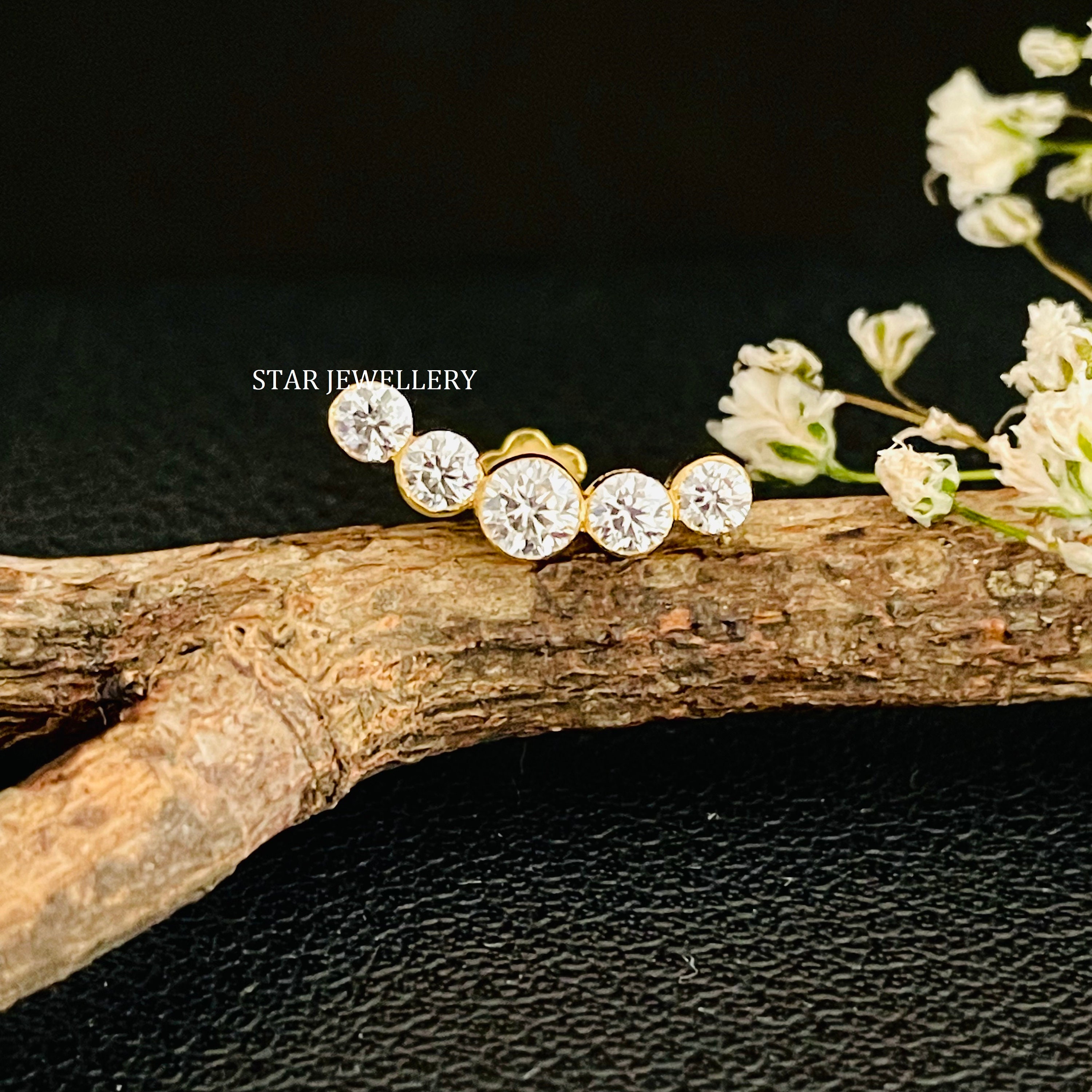 14K Solid Gold Ohr Crawler Diamant Kletterer Piercings Nase