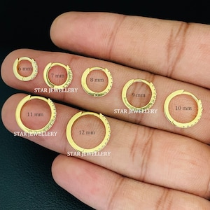 6 to 12 mm 14K Solid Gold Natural Diamond Clicker Hoop Ring for Nose, Cartilage, Conch, Helix, Rook, Lobe, Orbital, Lip, Brow, Snug Piercing