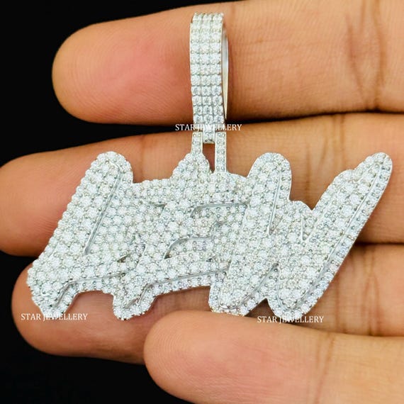 Collana Ghiacciata Con Iniziale - Pendente In Argento 925 O Oro, Gotico Hip Hop, Con Moissanite - Foto 6
