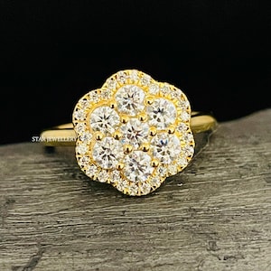 Pierścionek z moissanitem VVS z brylantową aureolą, okrągły pierścionek z moissanitem z brylantową aureolą, pierścionek z moissanitem z brylantową aureolą od ręki, prezent ślubny z moissanitem na ukończenie szkoły