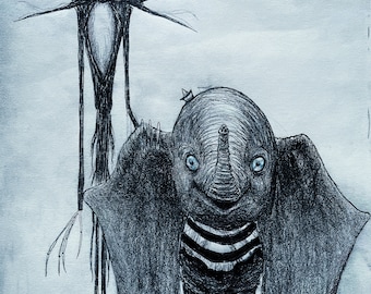 Jack Skellington befriends Dumbo Digital Print.