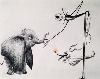 Dumbo conhece Jack Skellington Impressão Digital.