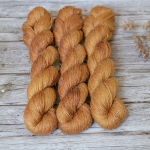 Hand-Dyed Baby Alpaca Linen Silk Yarn | 4-Ply Fingering Weight | 100g Skein | Rustic Luxurious Yarn for Knitting & Crochet | MUSTARD