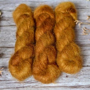 Hand-Dyed Mohair Silk Yarn | 64% Kid Mohair & Mulberry Silk | Lace Weight 420m/50g | Soft Fluffy Yarn for Knitting, Crochet | GOLDEN HONEY