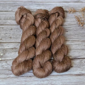 Hand-Dyed Baby Alpaca Linen Silk Yarn | 4-Ply Fingering Weight | 100g Skein | Rustic Luxurious Yarn for Knitting & Crochet | CHOCOLATE