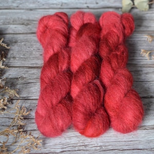 Hand-Dyed Suri Silk Yarn | Baby Suri Alpaca & Mulberry Silk | Lace Weight 400m/50g | Soft Fluffy Yarn for Knitting,Crochet | SANGUINE