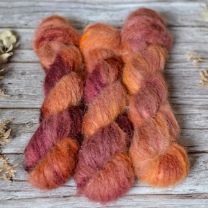 Hand-Dyed Suri Silk Yarn | Baby Suri Alpaca & Mulberry Silk | Lace Weight 300m/50g | Soft Fluffy Yarn for Knitting,Crochet | DEEP FALL